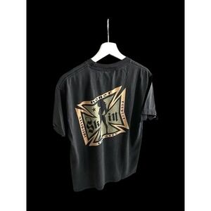 90's Vintage Skins Industries Cross Tshirt Y2K Sz Medium No Size Tag Faded Black